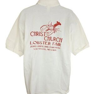 Christ Church Lobster Fair Polo Shirt Vintage 90s Y2K Las Vegas Christian Mens